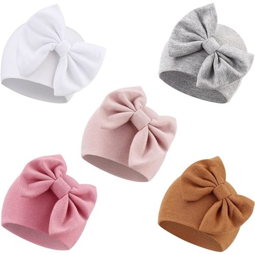 Newborn Baby Girl Hats with Bow Cotton Toddler Infant Beanie Cap Newborn Hospital Hats for Baby Girl Kid 0-24 Months