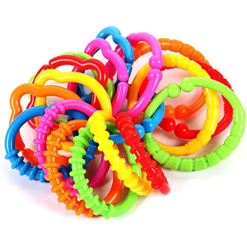 HAHA Baby Link-to-Go Connecting Rings Toy Hanging Stroller Car Seat Crib Playmat Attach Toys Infant Newborn Boy Girl Clip On Early Education Learning Travel Accessory Set