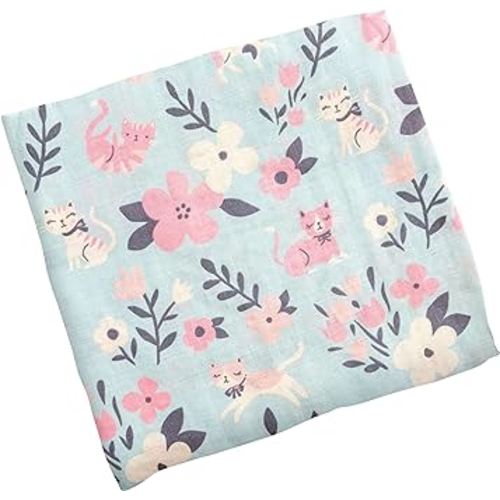 Stephen Joseph, Muslin Swaddle Blanket for Baby Girls and Boys, Newborn Receiving Blanket for Swaddling, 100% Cotton Baby Swaddle Wrap, Receiving Swaddle Wrap, 47 x 47 inches, Cat