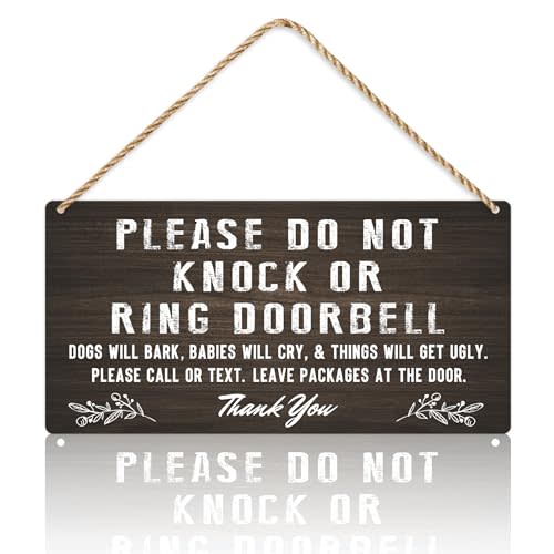 Do Not Knock Baby Sleeping Sign for Front Door, Double-sided PVC Rustic Please Do Not Ring Doorbell No Soliciting Hanging Sign for Home, House, Office, Business