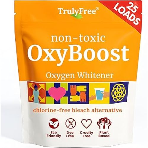 Truly Free OxyBoost - Oxygen Stain Remover Powder for Laundry | Color Safe Stain Remover for Clothes | Chlorine-Free Whitener for Whites & Colors | Oxy Cleaner with Sodium Percarbonate (12.5oz)