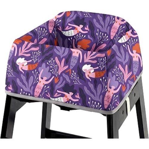 Reusable Baby High Chair Cover with Strap Pads & 2-Point Harness, Waterproof Portable Seat Cover for Restaurant Travel Home, Purple