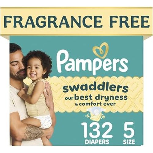 Pampers Swaddlers Diapers, Size 5 (20-37 lbs), 132 Count, Fragrance Free, Hypoallergenic, Absorbent, Pediatrician Recommended, Skin Safe