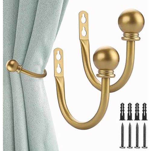 Sumnacon Curtain Holdbacks 2 Pcs Wall Mounted Curtain Tiebacks,Gold | Metal Window Drapery Tiebacks with Screws for Drapes Decorative Curtain Tie Backs for Bedroom Livingroom,Office