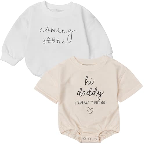 BUMPEXPAND 2Pcs Hi Daddy I Can't Wait To Meet You pregnancy Announcement For Husband Dad Romper, Hi Daddy Onesie Pregnancy Announcement Baby announcement Coming Soon onesie (0-3 Months)