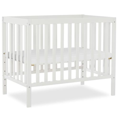 Dream On Me Edgewood 4-in-1 Convertible Mini Baby Crib in White GreenGuard Gold & BSA, Non-Toxic, Compact 40×25×33″ Design, Converts to Mini Daybed & Twin Bed (Rails to Buy) 1″ Mattress Pad