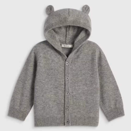Washable Cashmere Hooded Cardigan in Heather Grey