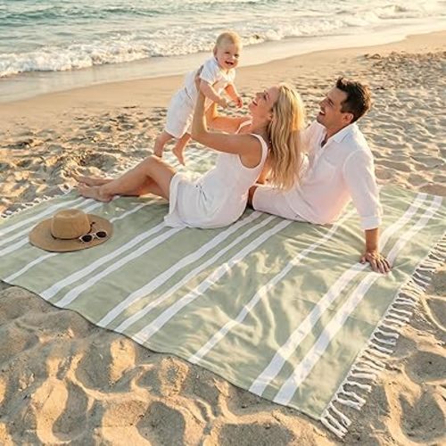Beautiful Extra Large Beach Blanket with Tassels - Soft Turkish Towel