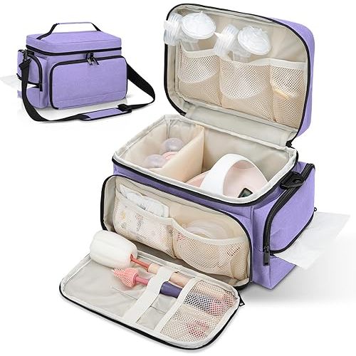 Breast Pump Bag Fit for Spectra S1 and S2, Pumping Bags with Waterproof Mat for Pump Accessories, Portable Pump Carrying Case for Work, Travel and Family Use, Purple