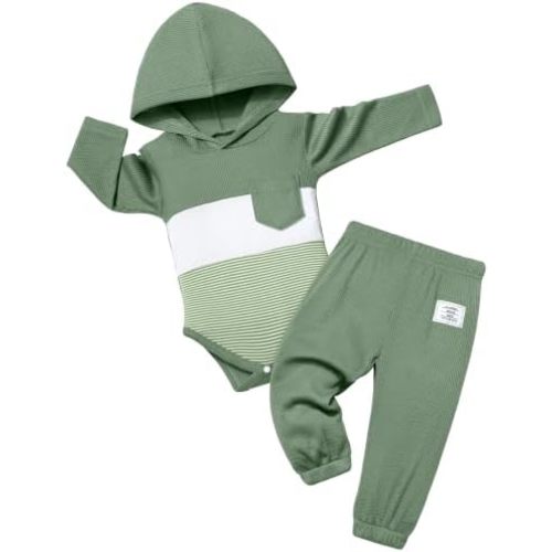 Fommy Baby Boy Clothes Infant Outfits Color Block Hooded 2pcs Sets 0-12 Months