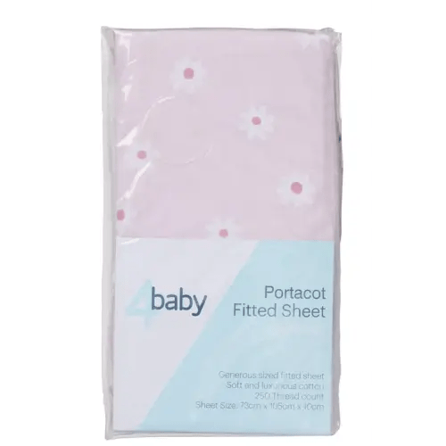 4Baby Percale Portacot Fitted Sheet Daisy Chain Pink | Baby Bunting AU