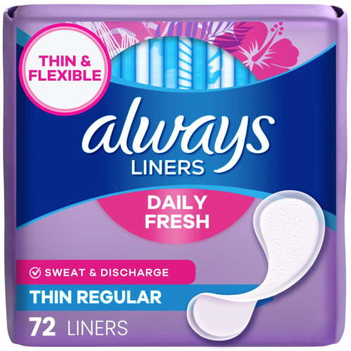 Always Daily Fresh Thin Panty Liners, Regular Absorbency, Unscented, 72 Count
