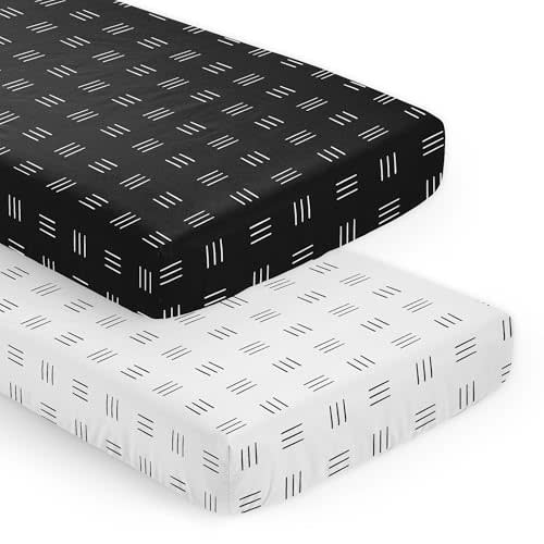 Sweet Jojo Designs 2-Piece Baby Crib Sheets Set (Black White Boho Mudcloth) for Boys or Girls, Infant Nursery, Toddler Room - Standard Size (Neutral, Bohemian, Woodland, Tribal, Southwest, Geometric)