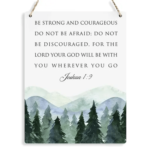 BELLOWDEER Inspirational Decor Be Strong and Courageous Joshua 1:9 Scripture Wooden Hanging Sign Christian Gift for Baby Kids Girl Boy Nursery Teen Room Bible Verse Wall Art 8 x 10 Inches