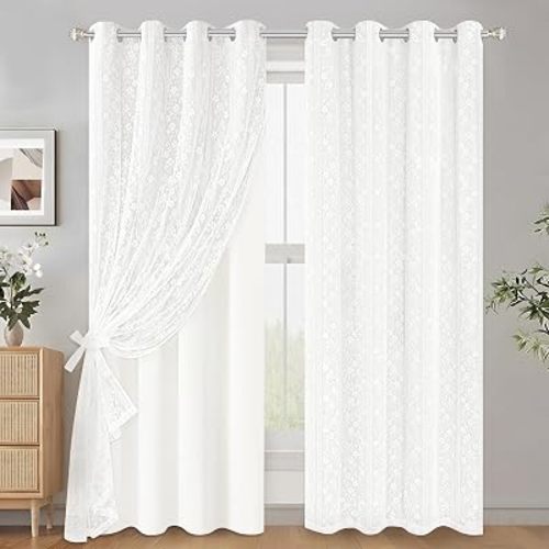 ASPMIZ White Blackout Curtains for Bedroom Double Layer Curtains 52x63