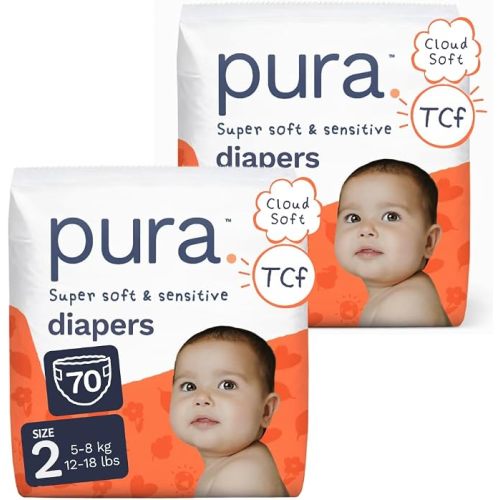 Pura Baby Diapers Size 2 (12-18 lbs) 70 Count Sensitive Skin
