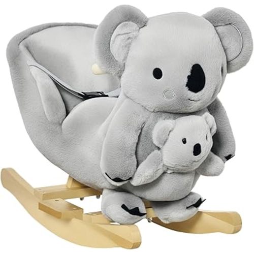 Qaba Kids Ride-On Rocking Horse, Koala-Shaped Rocker with Realistic Sounds for Children 18-36 Months, Gray
