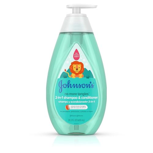 Johnson's Kids No More Tangles 2-in-1 Detangling Shampoo & Conditioner for Kids & Toddlers, Gentle & No More Tears, Hypoallergenic & Free of Parabens, Sulfates & Dyes, 20.3 fl. oz