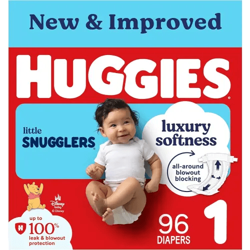 Huggies Size 1 Diapers, Little Snugglers Baby Diapers, Size 1 (8-14 lbs), 96 Count, Packaging May Vary