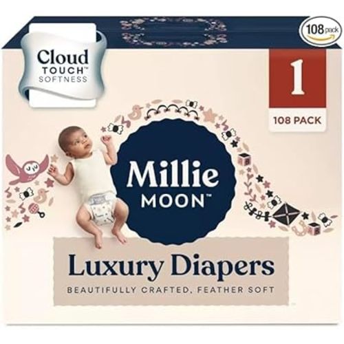 Millie Moon Luxury Diapers, (Select Size and Count) (Pack of 1) (1, 108, Count)