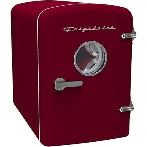 Frigidaire Retro 9-Can Mini Personal Fridge Portable Cooler for Car, Office, Bedroom, Dorm Room, or Cabin, 11.8" D x 7.1" W x 10.1" H, Red
