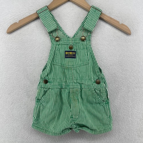 Vintage OSHKOSH BGOSH Overall Shorts Toddler 3T Vestbak Striped Shortalls Green VTG