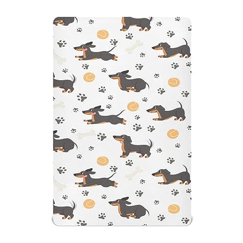 KICPOAY Fitted Crib Sheets Dachshund with Dog Paws Stretchy Portable Playard Sheets for Baby Toddler, Breathable Soft Mini Crib Mattress 39 x 27 in for Boys and Girls