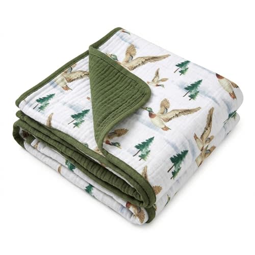 Breling Mallard Muslin Baby Blankets for Girls Boys, 100% Cotton Crib Blanket for Infant Toddler, 40 x 36 Inch Soft and Lightweight Nursery Swaddling Wrap