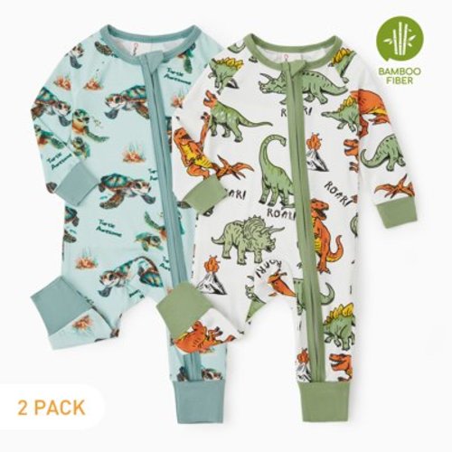 PatPat Bamboo Baby Pajamas Baby Girl Gifts Snug Fit Zipper Long-Sleeved Baby Onesies Sleepwear,2Pack,0-24 Months