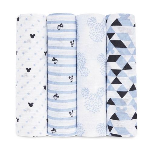 aden® Disney by aden + anais® 4-Pack Mickey Muslin Swaddle Blankets in Blue/White