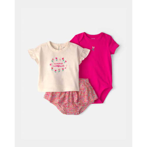 Baby Girl 3-Piece 'Sweetest Wildflower' Outfit Set - Pink/Cream | Carter's