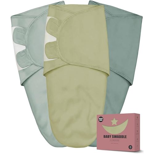 Newborn Swaddle Blanket Wrap 0-3 Months (3-Pack) - Adjustable Infant Sleep Sack, 100% Cotton Anti-Startle Soothing Sack, Soft Breathable Nursery Bedding - Eucalyptus Sage