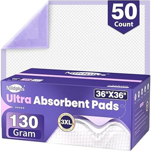 130 Grams Heavy Duty Bed Pads 36''X36'', 50 Count Purple Disposable Underpads with Anti-Slip Film, Extra Large Chucks Pads, 3XL Thicker Incontinence Pads for Adults, Kids or Pet