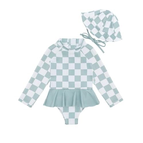 babygoal Infant Baby Girl One-Piece Swimsuit Long Sleeve Rash Guard with Hat for UPF 50+ Sun Protection