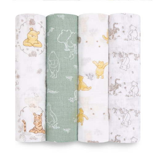 aden + anais x Disney Baby, Cotton Muslin Swaddle Blanket, Winnie the Pooh, Unisex, Infants, 4-Pk