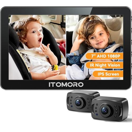 Amazon.com: Itomoro 2 Kids Baby Car Camera, 7'' 1080P HD Display with 2 IR Night Vision Cameras, 150° Wide Angle, 360° Rotatable, Easy Install – Car Camera for Baby for Rear Seat Safety : Baby