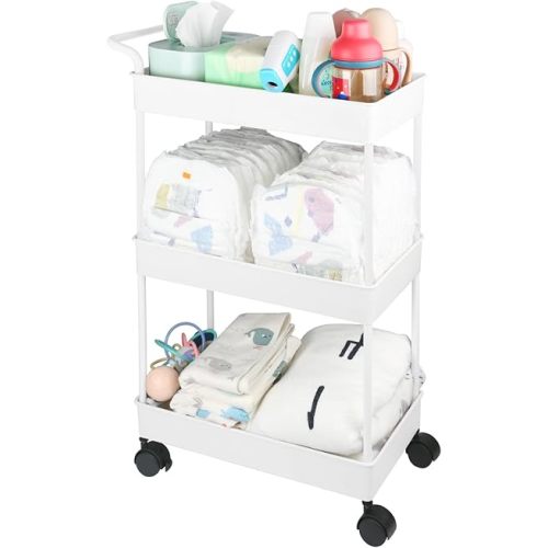 Baby Diaper Caddy, Plastic Movable Cart for Newborn Nursery Essentials Diaper Storage Caddy Organizer for Changing Table & Crib, Easy to Assemble, Beige