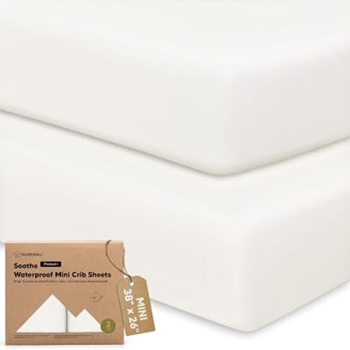 2 Pack and Play Sheets Waterproof Mini Crib Sheet Fitted 38x26 (Soft White)