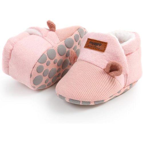 GDSDYM Baby Booties Cozy Fleece Slippers Soft Baby Shoes With Gripper Soles, Winter Warm Infant Newborn Crib Sock Shoes First Walkers