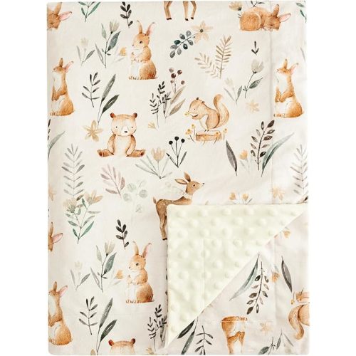 PHF Minky Baby Blanket, 30x40 Inches Soft Toddler Blanket with Double Layer Dotted Backing for Boys, Reversible Crib Receiving Blanket Bed Throws for Newborns, Infant, Babies, Woodland, 30x40 Inches
