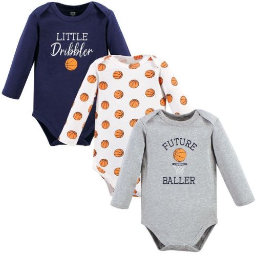 Hudson Baby Infant Boy Cotton Long-Sleeve Bodysuits, Basketball, 9-12 Months