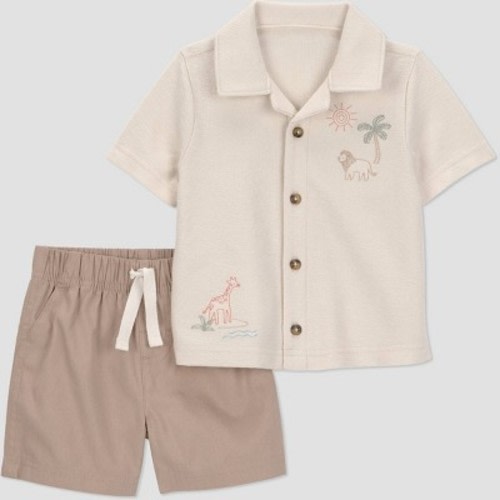 Carter's Just One You® Baby Boys' 2pc Scenic Safari Button-Down Shirt and Shorts Set - Brown 12M