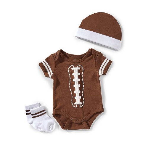 Baby Starters Baby Boys Striped Short Sleeves Football Bodysuit & Socks With Coordinating Hat