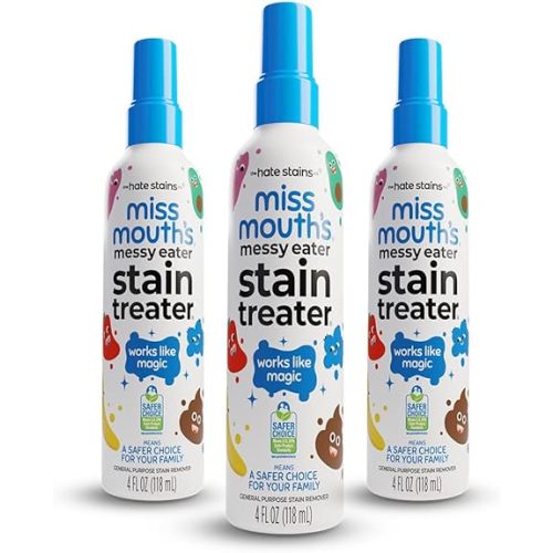 Miss Mouth's Messy Eater Stain Treater Spray - 4oz 3 Pack Stain Remover - Newborn & Baby Essentials - No Dry Cleaning Food, Grease, Coffee Off Laundry, Underwear, Fabric