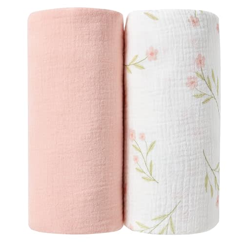 JELLYMONI Muslin Swaddle Blankets for Unisex, 2 Pack Newborn Receiving Blanket, Large 47 x 47 inches Soft Breathable Muslin Baby Blanket for Newborn Boys & Girl
