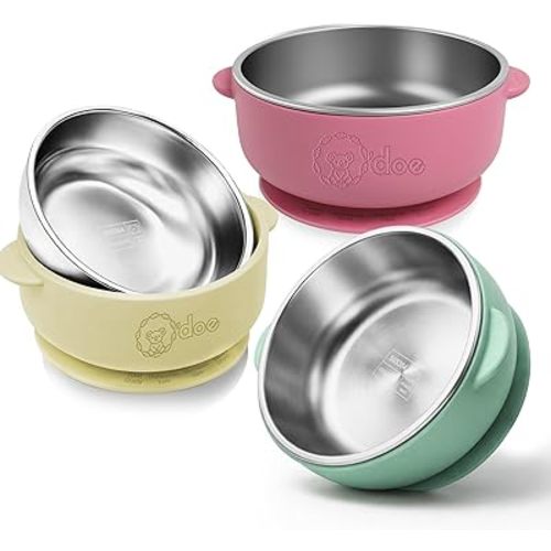 o'doe Suction Bowls for Baby - Non-Toxic Stainless Steel Baby Bowls 5" with Non-Slip Removable Silicone Shell - BPA-Free Toddler Bowls for Babies Self Feeding