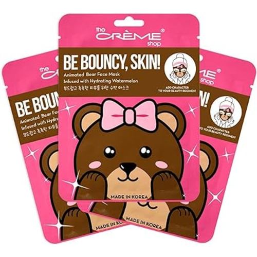 The Crème Shop Animated Miss Bear Face Mask, Hydrating Korean Sheet Mask with Watermelon (Set of 3)