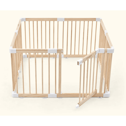 HARPPA Wooden Baby Gate Playpen | Non-Toxic Foldable DIY Adjustable Play Yard for Infants & Toddlers – Natural Finish Baby Fence for Small & Large Spaces