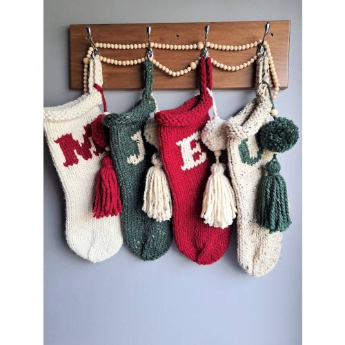 Monogrammed Christmas Stockings, Personalized Hand Knit Christmas Stockings, Scandinavian Christmas Decoration
