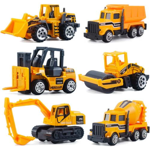 Alloy Mini Construction Vehicle for Kids, 6Pcs Die Cast Construction Toys Set, Excavators Mixer Truck Bulldozers Forklift Dump Truck Toys, Toddler Cars Model Toy Great Gifts for Girls and Boys